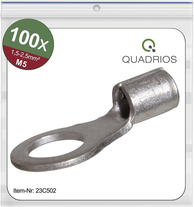 Quadrios 23C502 Ringkabelschoen Dwarsdoorsnede (max.): 2.5 mm² Schachtdiameter: 5.3 mm Ongeïsoleerd 100 stuk(s)