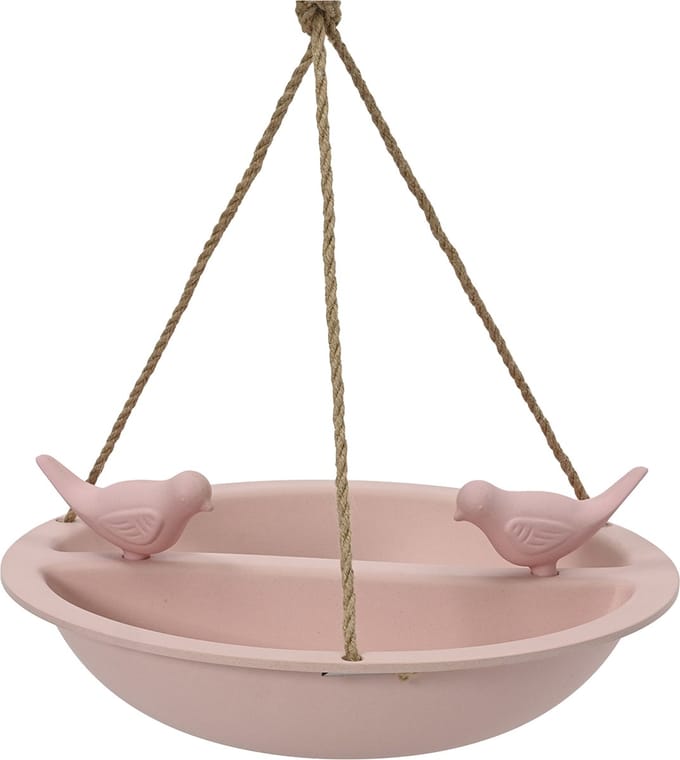 Decoris Vogelbad/drinkschaal - bamboe hout - lichtroze - D27 cm - voederbak