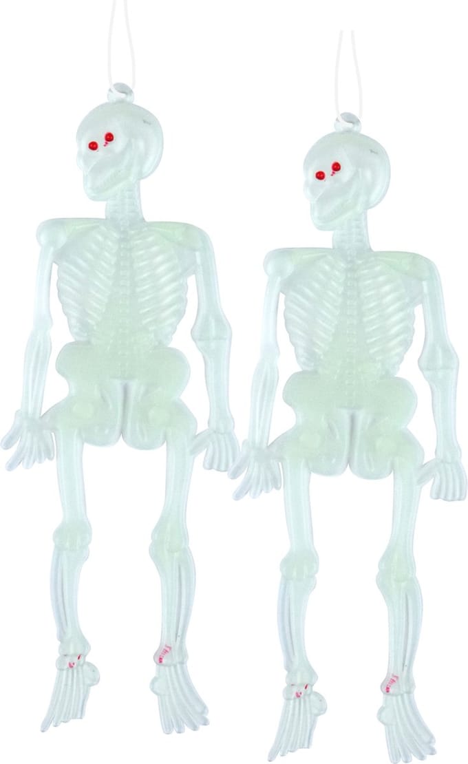 Horror skeletjes - 20x - glow in the dark - hangend - 14 cm - Halloween decoratie