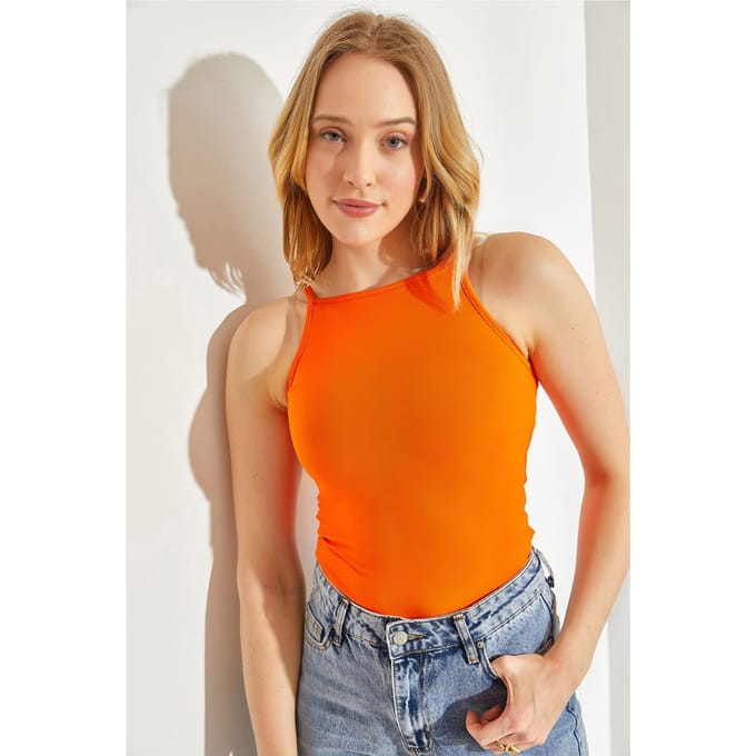 Fitted Katoenmix Halterneck Cami Top
