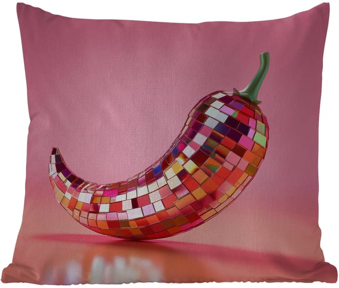 Buitenkussen Weerbestendig - Peper - Disco - Rood - Glitter - 50x50 cm