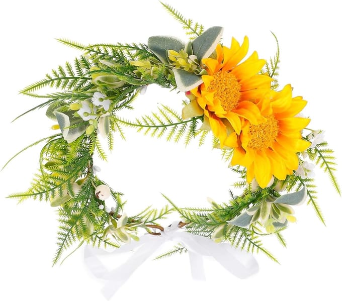 Bloemen Hoofdband - Bruidskrans Haaraccessoire - Bruiloft Feest - Verstelbaar Comfort - 28x21x5 cm - Geel