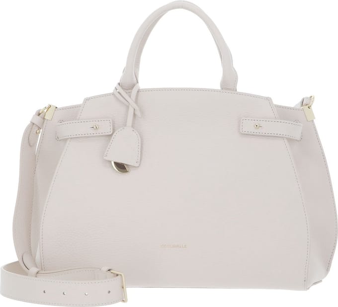 COCCINELLE Leren Handtas Schoudertas Kliche Handbag Grained Leather Lambskin White Crème