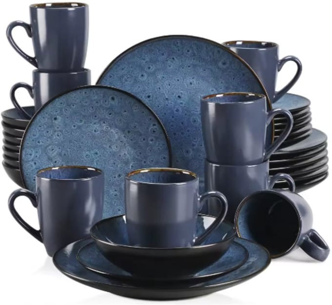 Lavish Serviesset – 32 delig -8 persoons – Blauw Keramisch – Eetborden – Breakfast Plates