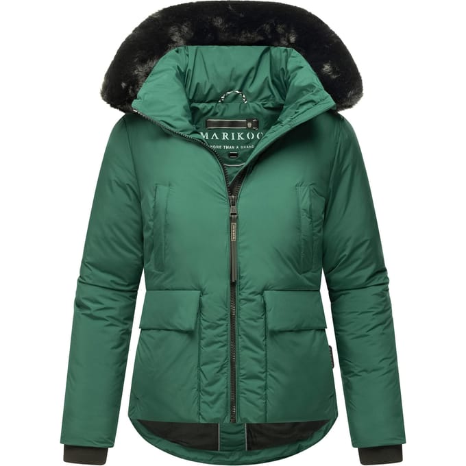 Korte dames winterjas met teddyvoering & bontkraag – Marikoo Morinaa
