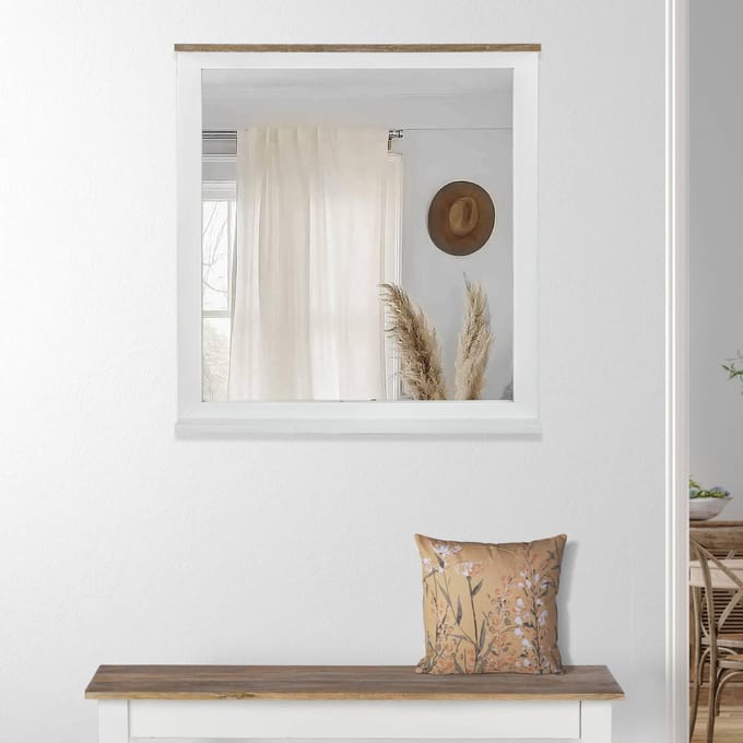 Wandspiegel naturel/wit 80x76 cm van massief mangohout WOMO-Design