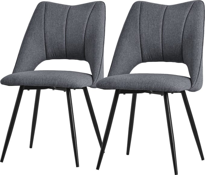 ML-Design eetkamerstoelen set van 2 grijs polyester zitting met zwarte metalen poten keukenstoelen met rugleuning woonkamerstoelen gestoffeerde stoelen voor eetkamer keuken kantoor armstoelen