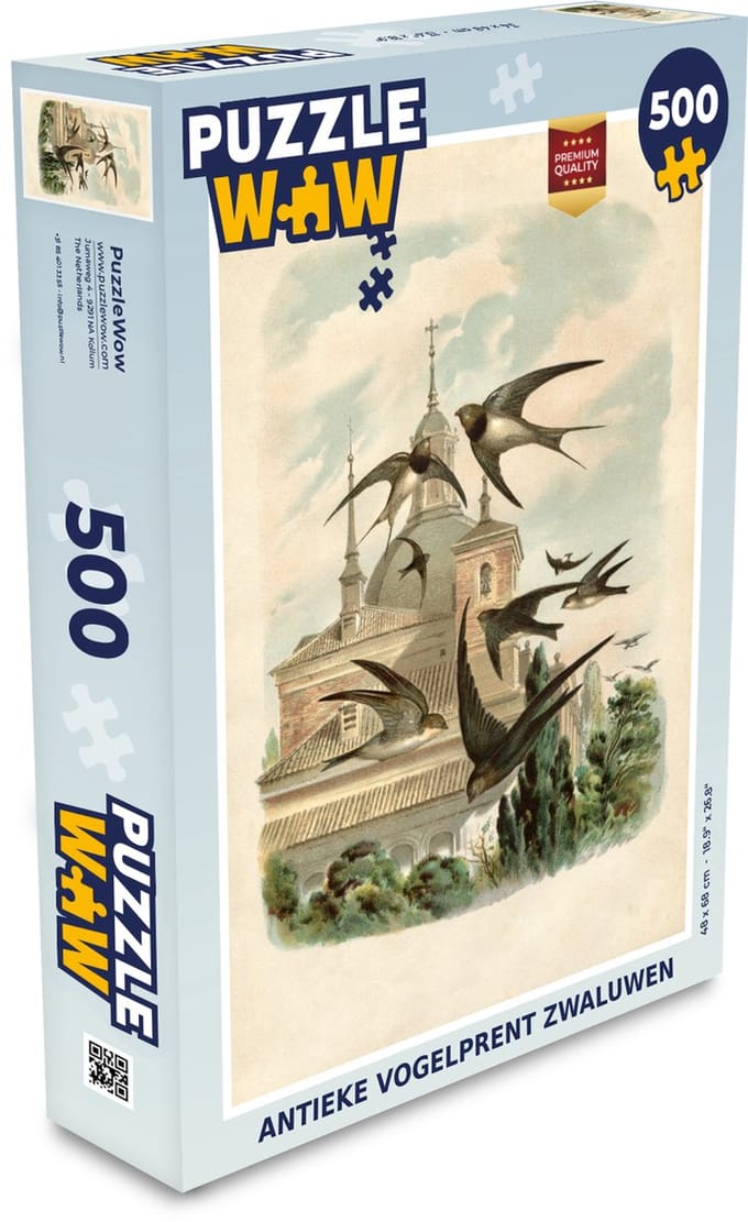 Puzzel Antieke vogelprent zwaluwen - Legpuzzel - Puzzel 500 stukjes