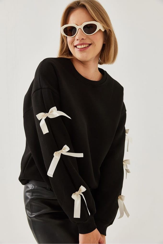 Crewneck Relaxed Fit Sweatshirt met Strik