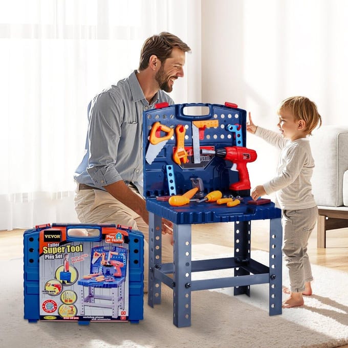 Établi pour enfants 56 pièces Établi à outils avec outils réalistes et perceuse électrique