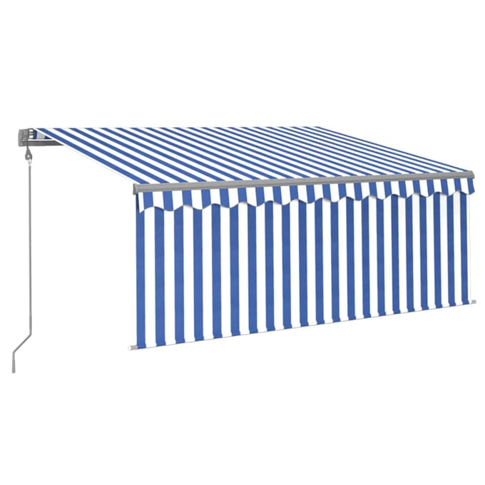 vidaXL - Luifel - automatisch - met - gordijn - LED - windsensor - 3x2,5 - m - blauw - wit