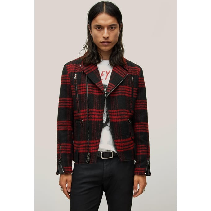 John Varvatos Tony Biker -biker Jacket, Red Rum Größe: 50 | Lederjacken Outlet | Herren | Rot