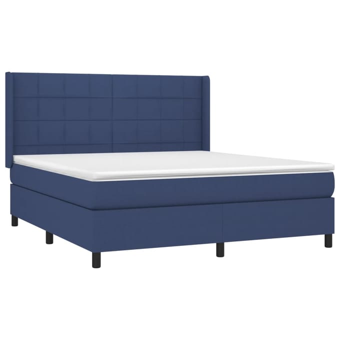 vidaXL - Boxspring - met - matras - stof - blauw - 180x200 - cm