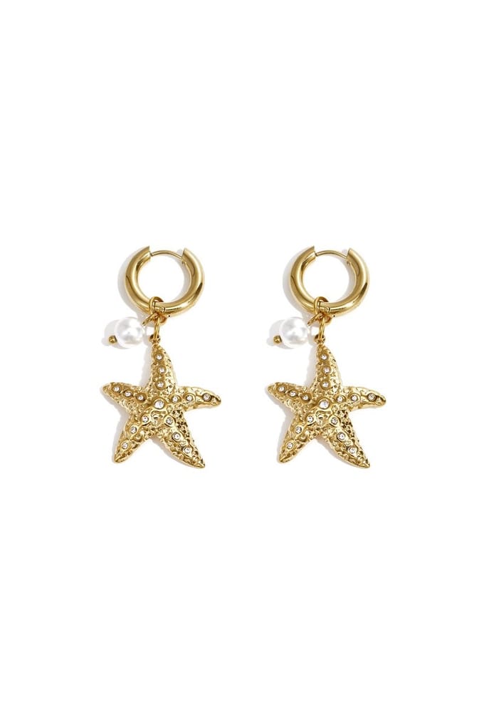 Oorbellen Met Zeester En Parel - Goud - Zomer - Yewang