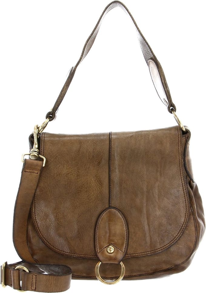 CAMPOMAGGI Leren Schoudertas Medium Shoulder Bag Verde Militare Olijfgroen