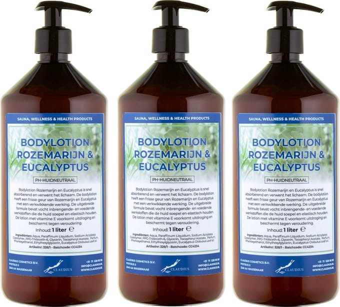 Bodylotion Rozemarijn & Eucalyptus 1 Liter - met gratis pomp - set van 3 stuks