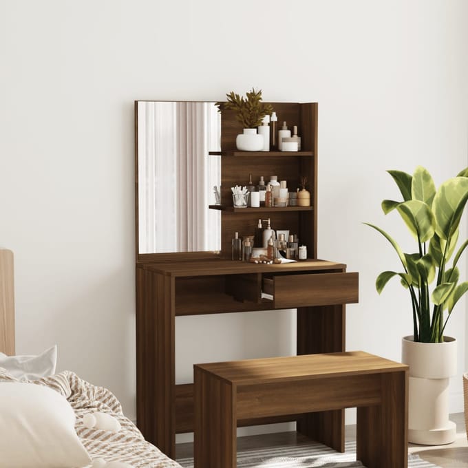 vidaXL Kaptafel met spiegel 74,5x40x141 cm bruin eikenkleur