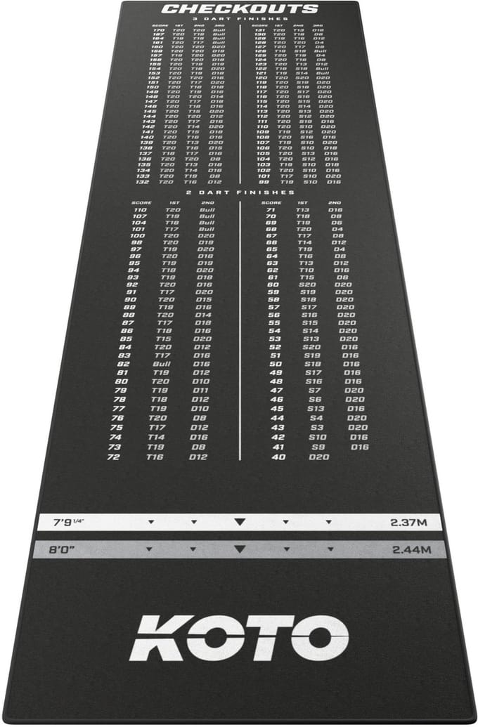 KOTO - Carpet Checkout Dartmat - Zwart -285 x 80 cm - Score Indicator - Antislip