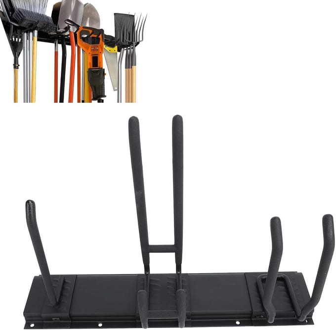 Wall Mounted Tool Holder - Wall Workshop Organizer - Garage Garden Yard Shed Storage - 150kg Capacity - 3 Rails - 7 Hooks
