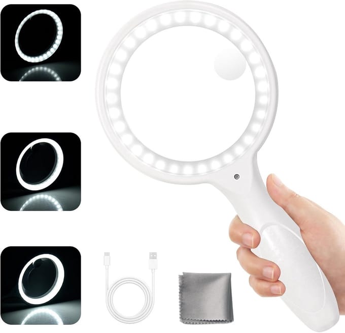 Oplaadbare Vergrootglas met Licht 30x en 60x Vergroting HD Lens
