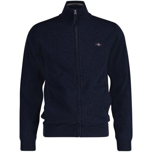 Gant Vest Superfine Lambswool Zip Cardigan Dark Navy Melange / male