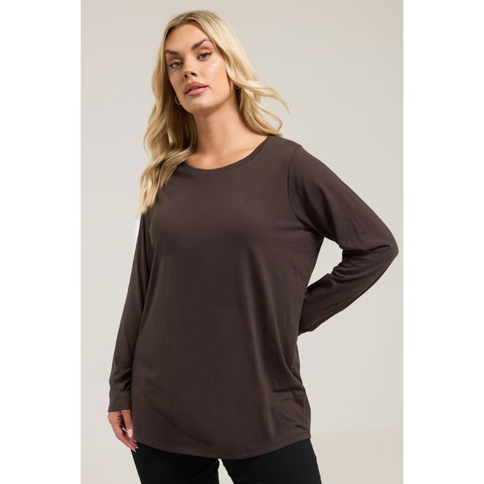 Yours Chocoladebruin Tshirt Met Lange Mouwen Size 58-60