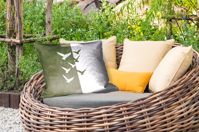 Buitenkussens - Tuin - Japandi - Vogel - Groen - 50x30 cm