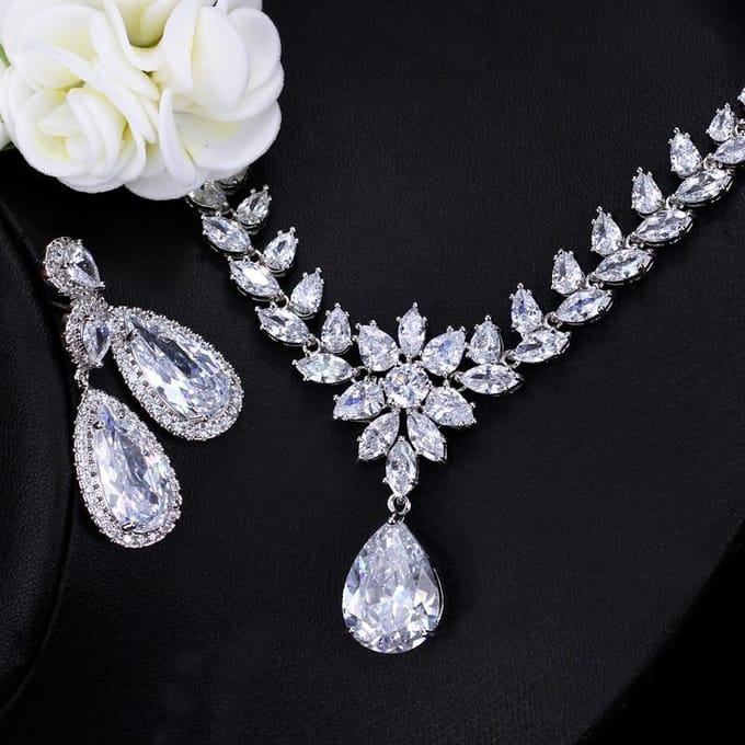100% 925 Sterling Zilver Smaragd Topaas Citrien Amethist Edelsteen Ketting/Oorbellen/Armbanden Sieraden Sets 45 cm wit