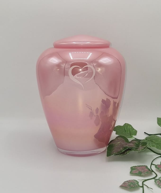 Urn - Glas - Roze - Glans - Klein hartje - Urn voor as - 4 liter