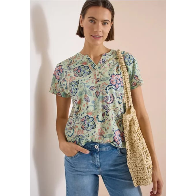 Shirt met split in de hals en print