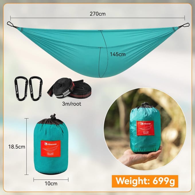 Draagbare outdoor camping hangmat 270 x 145 cm met boomriemen