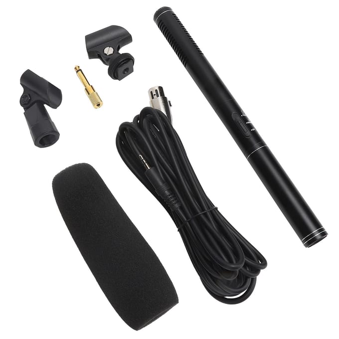 Microphone d'interview noir haute sensibilité, mini microphone portable filaire pour enregistrement et caméra