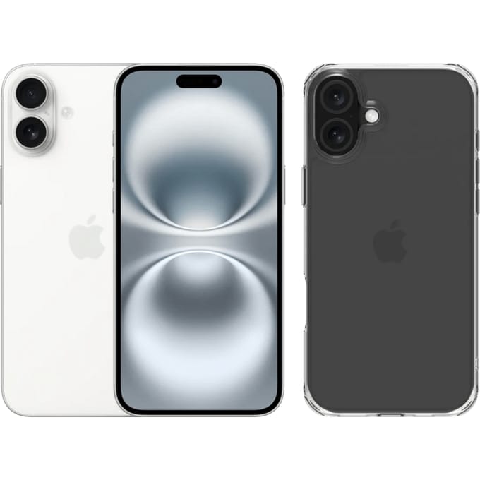 Apple iPhone 16 Plus 256GB Wit + BlueBuilt Protective Back Cover Transparant
