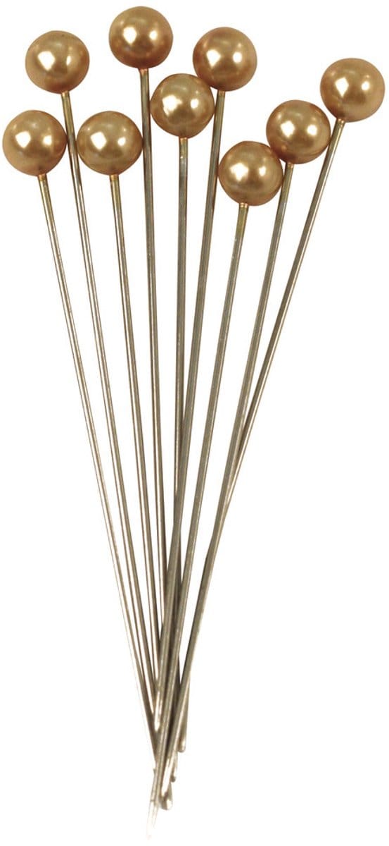 Rayher Spelden met parel kop/kopspelden/naaispelden - 6.5 cm - goud - 100x stuks - hobby steekspelden