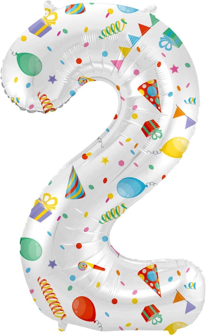 Folieballon Cijfer 2 Joyful Party - 86 cm