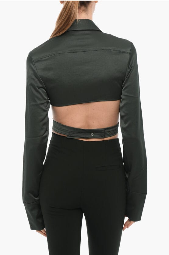 Satijnen crop top met wikkeldetail in groen