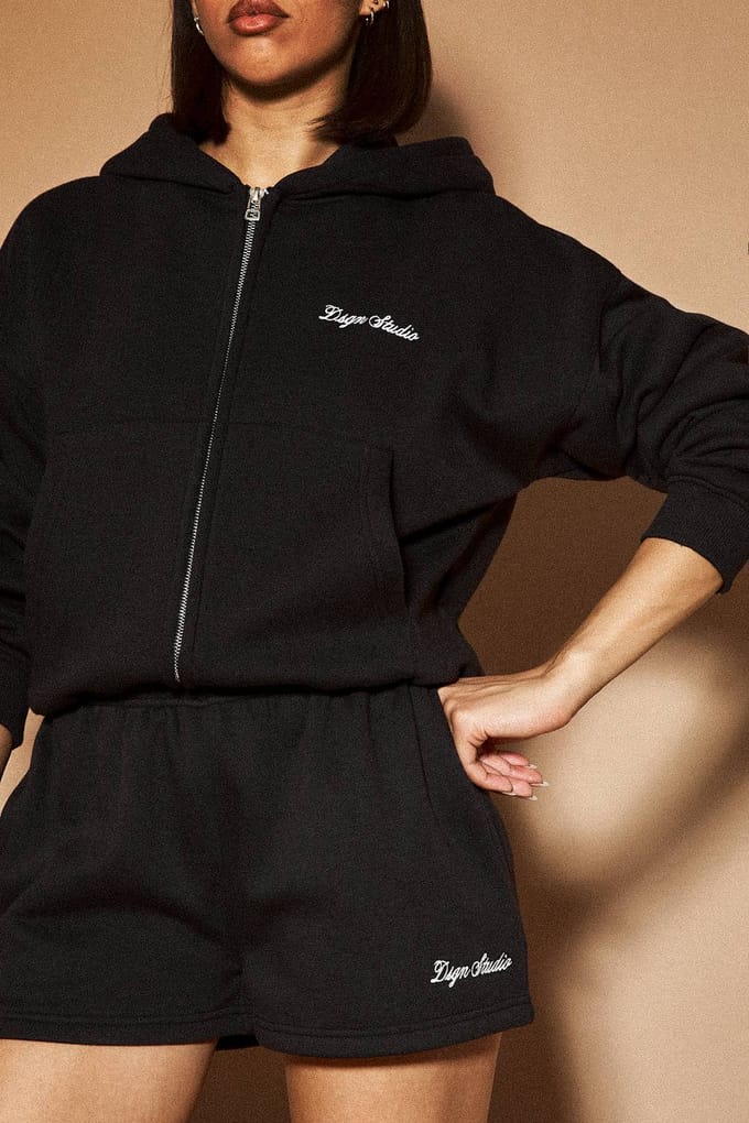 Dames Dsgn Studio Boxy Hoodie Met Rits | Zwart | Maat: Large