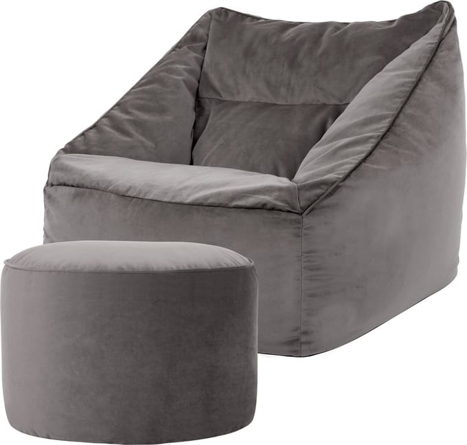 icon - Natalia XL Zitzak Fauteuil met Ronde Poef - Fluweel - Houtskool