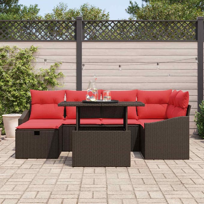 vidaXL - Tuinbank - Set - 7 - st - poly - rattan