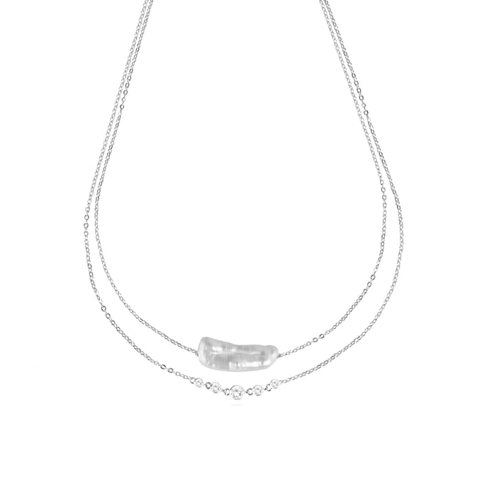 Luxenter Ketting van 925 sterling zilver en witte parel met rhodiumafwerking - Danysda