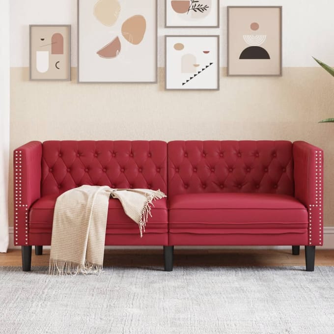 Vidaxl Bank Chesterfield, 2-Zits, Bordeauxrood, Bekleed met Kunstleer