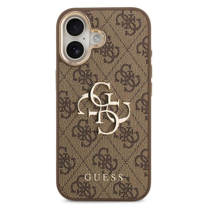 Guess 4G Metal Logo Backcover voor de Apple iPhone 17 - Gold Edge - Brown
