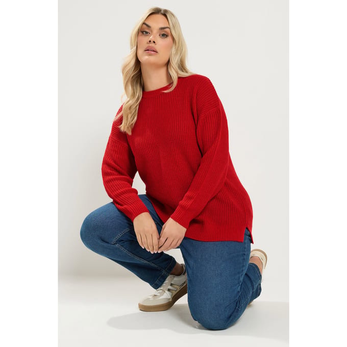 Yours Rood Gebreide Trui Met Ronde Hals Size 58-60
