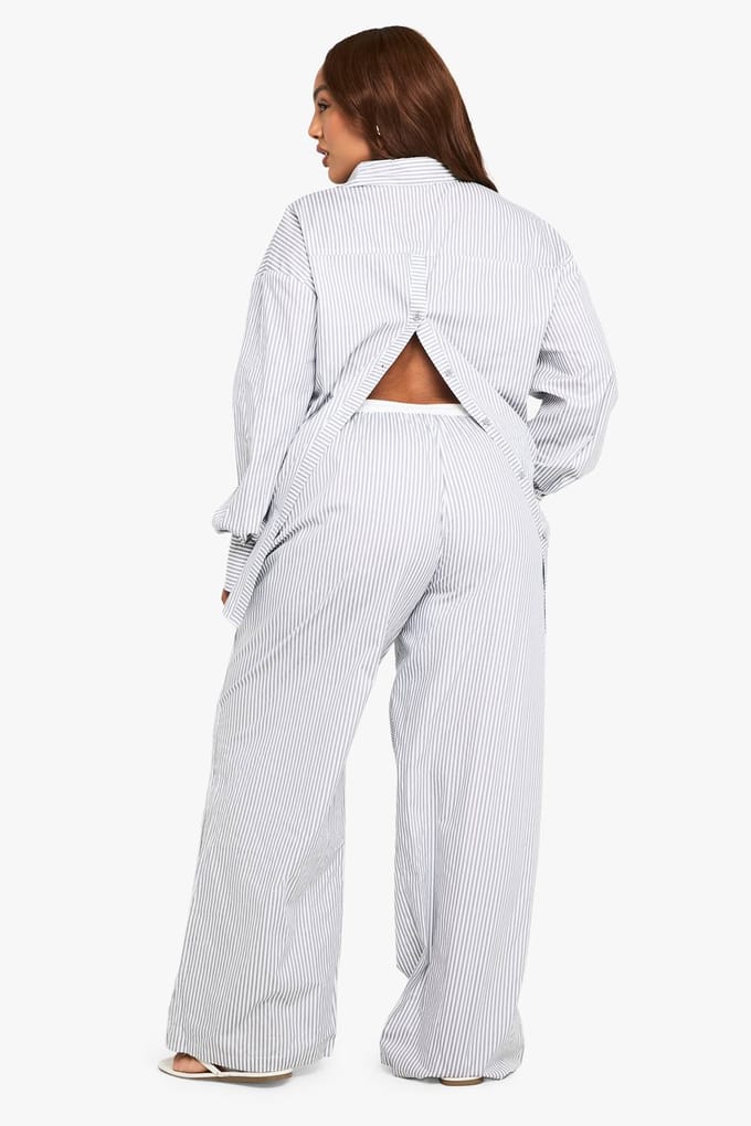 boohoo Dames Plus-size broek met contrasterende taille en wijde pijpen | Grey | Maat: 28