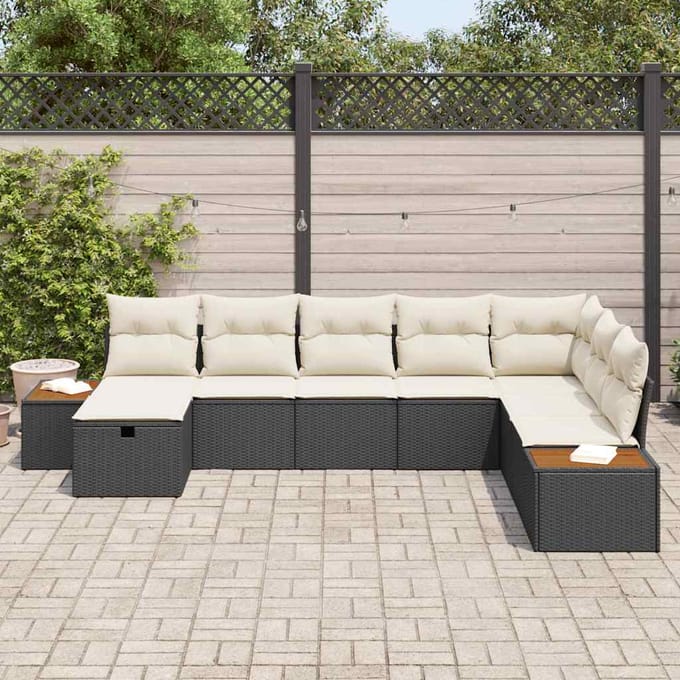 vidaXL - Tuinbank - Set - met - kussen - met - opslag - Zwart - poly - rattan