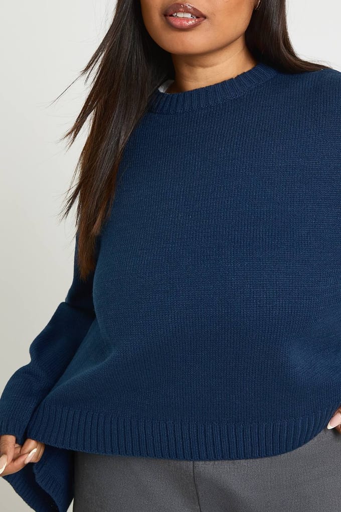boohoo Dames Plus Ronde Hals Trui | Navy | Maat: 24