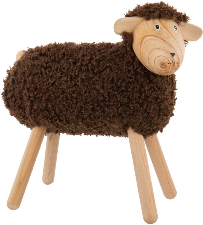 J-Line decoratie Schaap - hout/kunstbont - naturel/donkerbruin - large