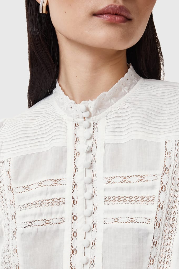AllSaints Heather Top Chalk White Größe: 6 | Longsleeves Outlet | Damen | Weiß