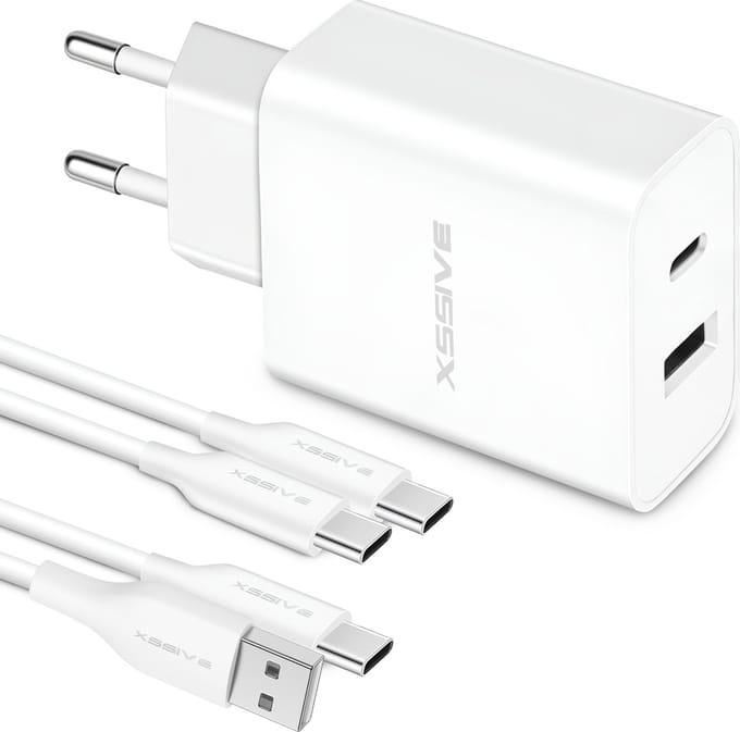 Snellader 2 Poorten met USB C Kabels 1 Meter - Universeel