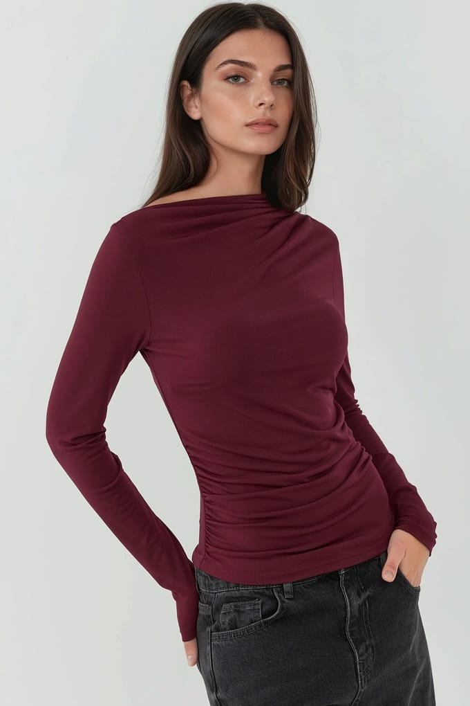 Bootneck Blouse met Rimpel Detail